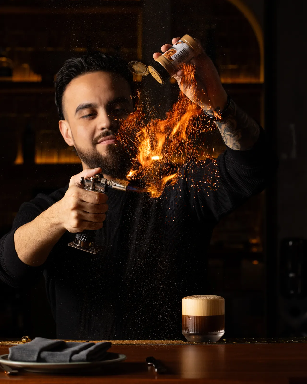 Cinnamon flamed over the shaker at Amado, Burlingame