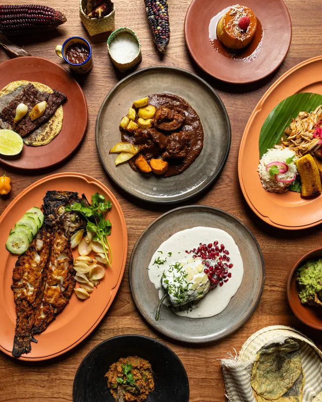 A terracotta table spread from above at Amado, Burlingame