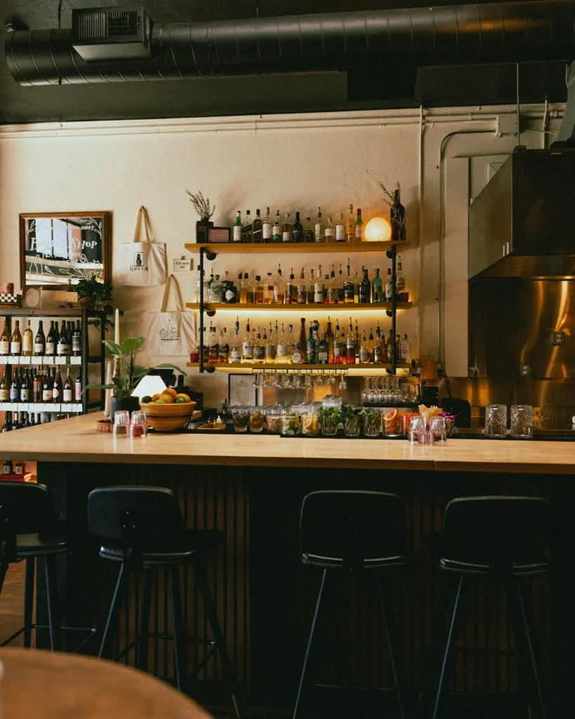 The back bar and wine wall at The Black Cat, Livermore