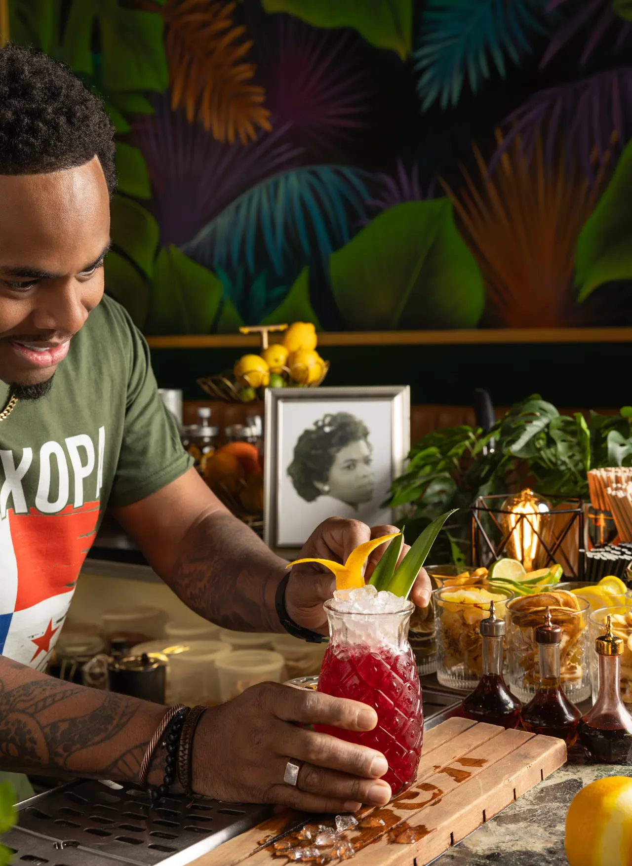 The author with a finished pour on set, from Caribbean Cocktails for Ten Speed Press