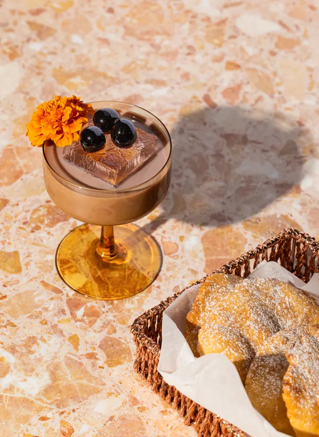 A chocolate coupe with brandied cherries, from Caribbean Cocktails for Ten Speed Press