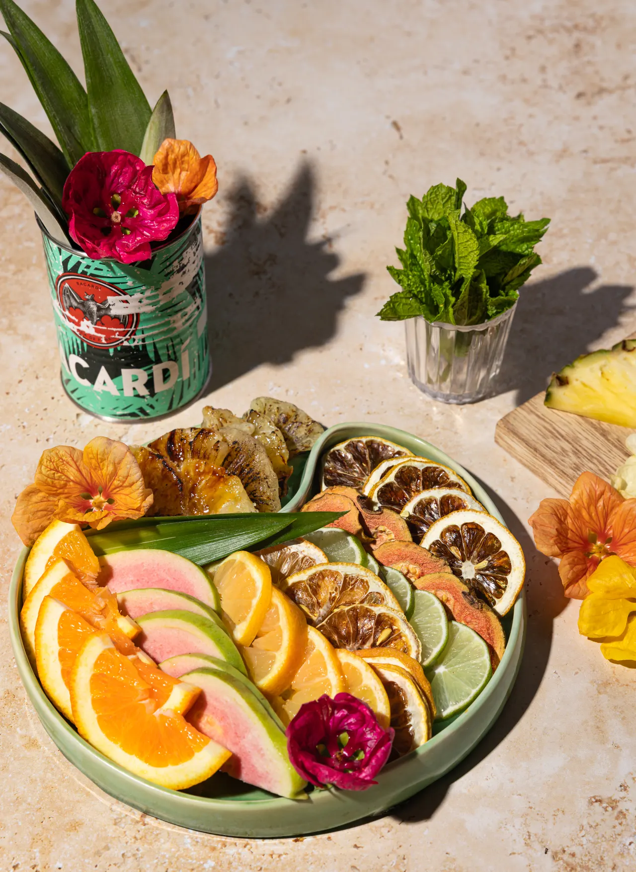 The dried-citrus platter styled in sun, from Caribbean Cocktails for Ten Speed Press