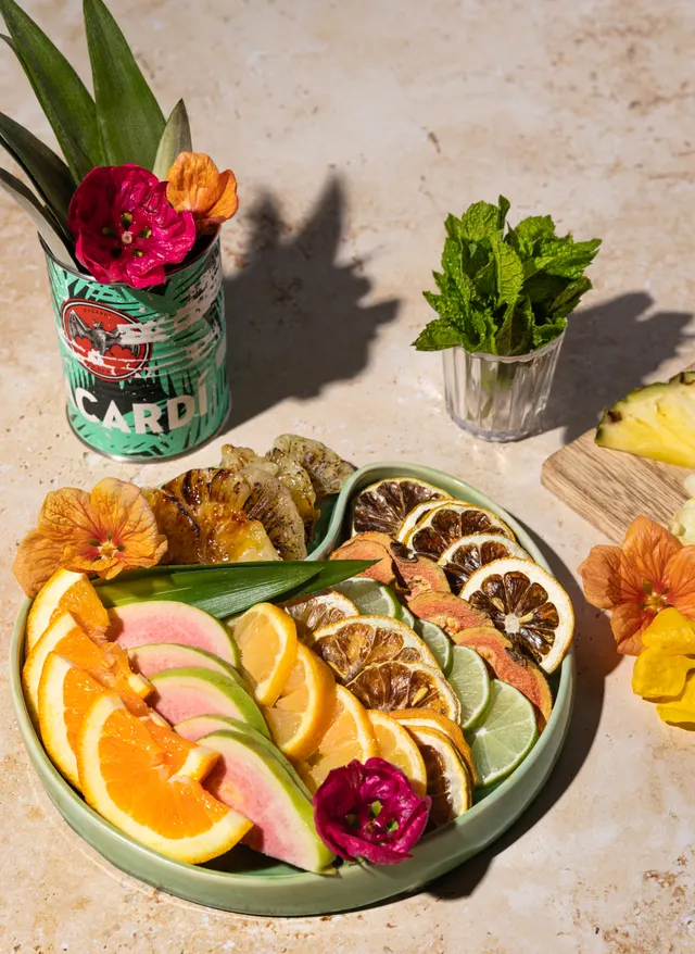 The dried-citrus platter styled in sun, from Caribbean Cocktails for Ten Speed Press