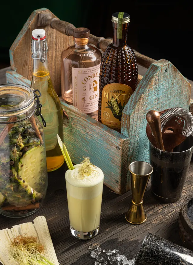 A green fizz in the prop crate, from Caribbean Cocktails for Ten Speed Press