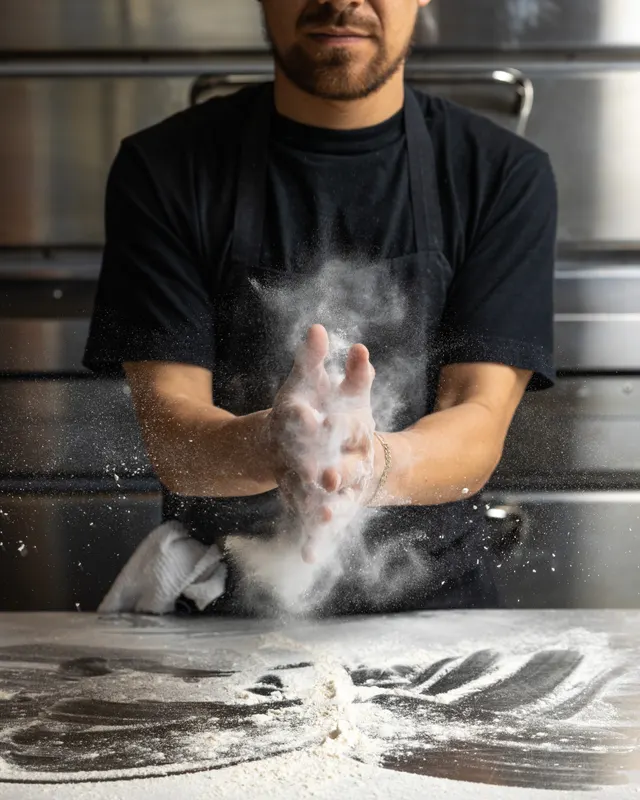 Flour clapped off the hands at Il Parco, San Francisco
