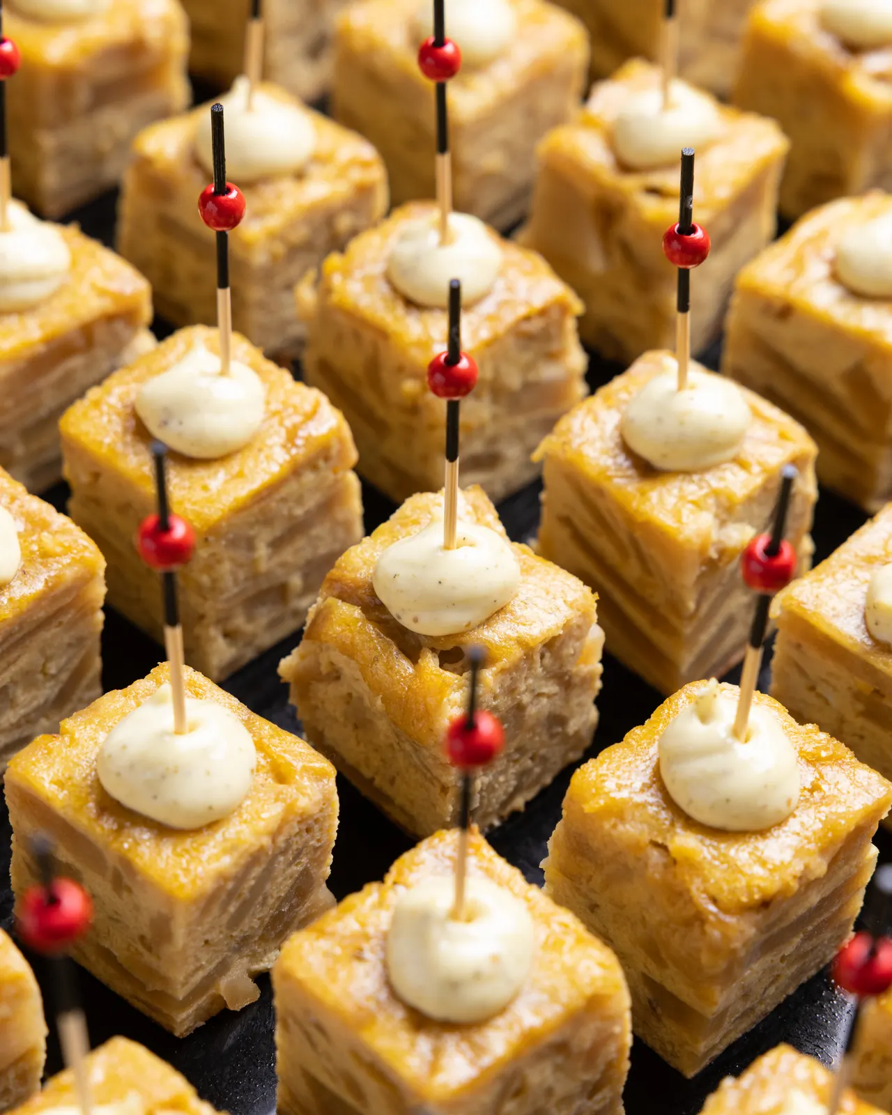 Tortilla española pintxos with aioli on skewers at La Marcha, Berkeley