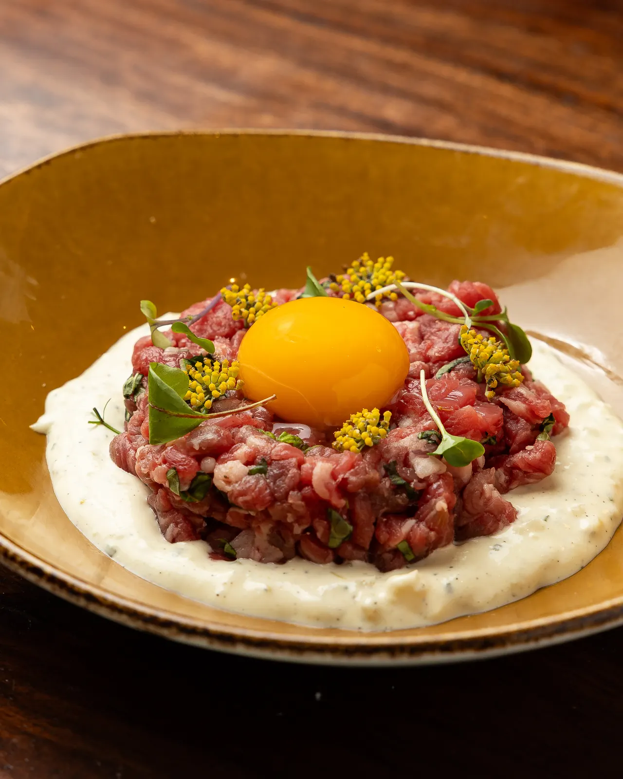 Beef tartare crowned with a cured yolk at Mile Limit, Berkeley