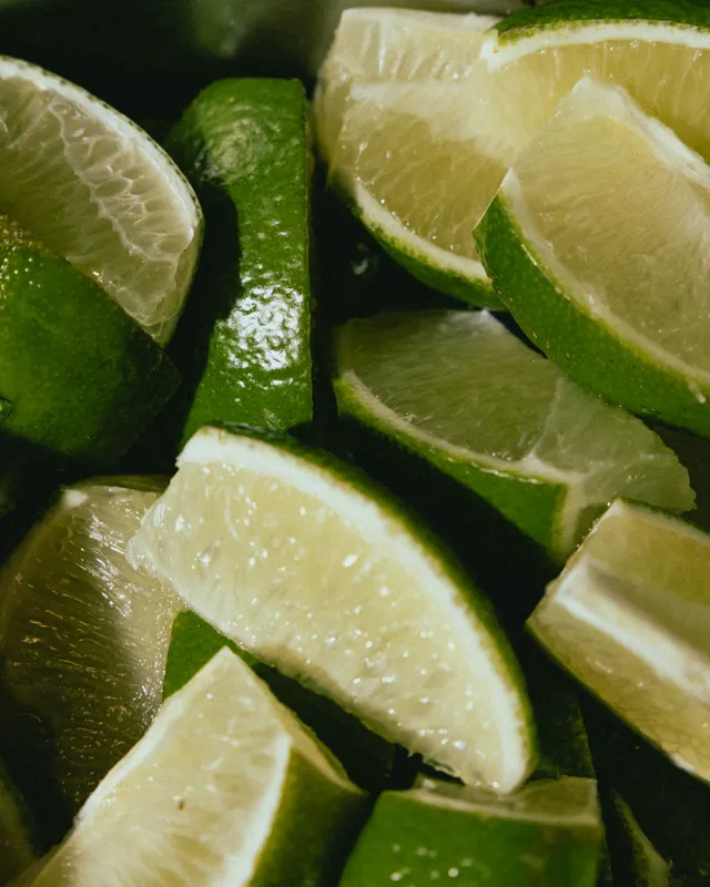Cut limes stacked for service at Parranga, Santana Row, San Jose